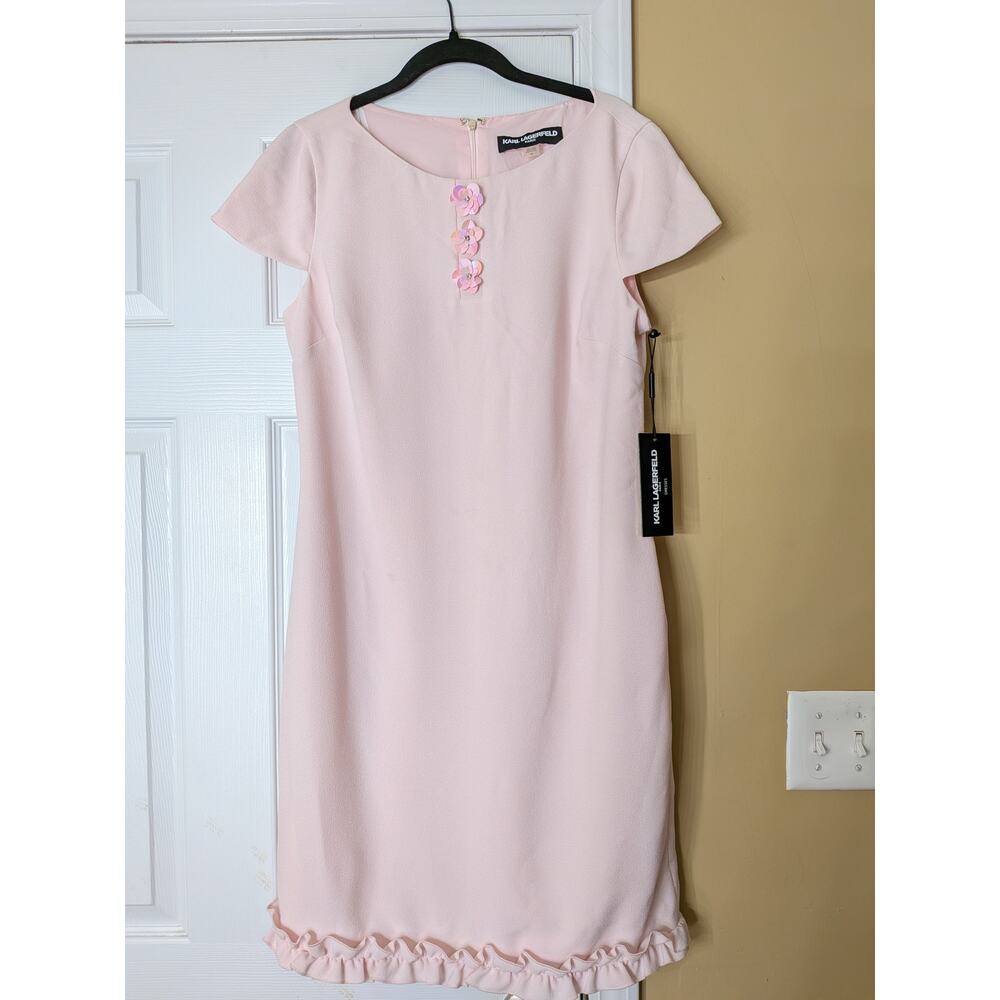 Karl Lagerfeld Paris Floral Sequin Knee Length Dress Size 10 Pink Romantic NWT